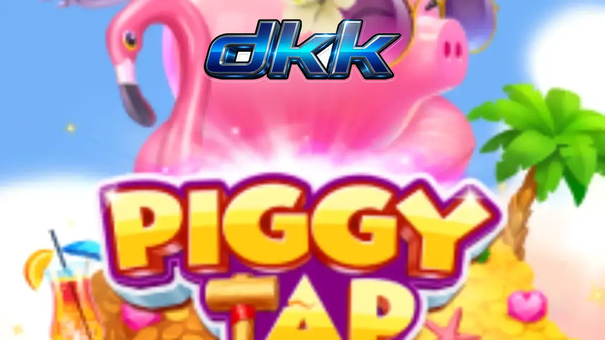 Tampilan visual permainan slot Piggy Tap dengan babi merah muda di atas pelampung flamingo.